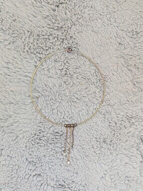 Vintage Minimalist Gold Tone Wire Choker Necklace Rhinestone Dangle Fringe